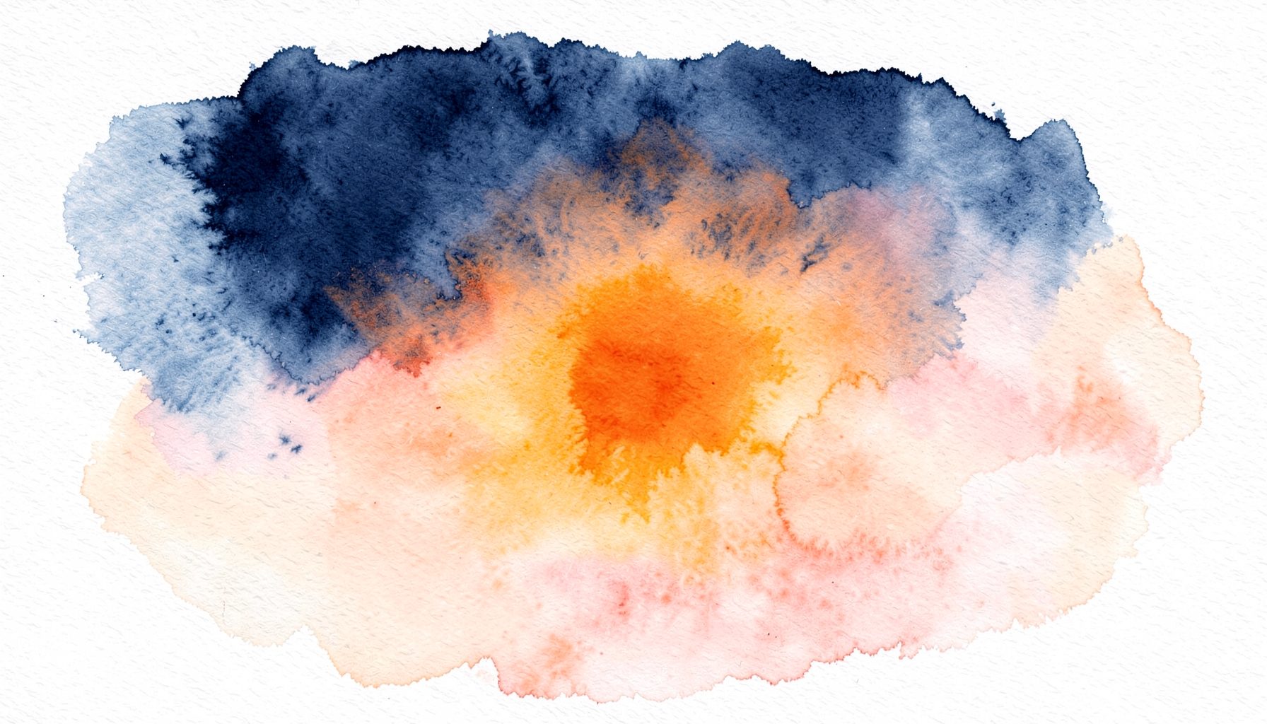 Soft watercolour wash of deep navy blue blending into warm peach and rose tones, with a dreamy atmospheric mood