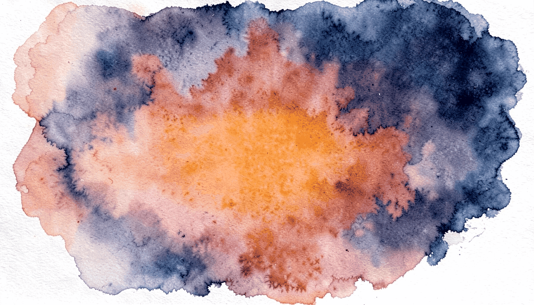 Soft watercolour painting of warm terracotta and dusty rose abstract washes blending into deep navy blue, moody and luxurious